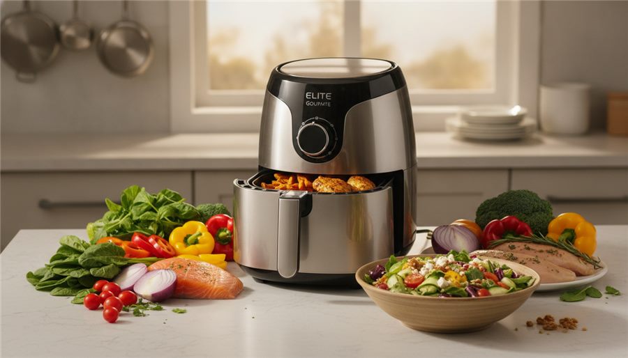 Elite Gourmet air fryer cooking healthy meals