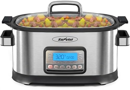 Elite Gourmet Stainless Steel Slow Cooker, Dishwasher-Safe with Tempered Glass Lid