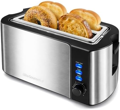 Elite Gourmet ECT-3100 4-Slice Long Slot Toaster | Extra Wide Slots for Bagels