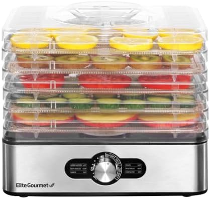 Elite Gourmet EFD3321 Food Dehydrator, Stainless Steel Trays Adjustable Temperature Controls