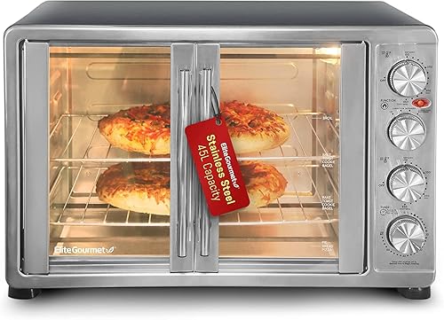Elite Gourmet ETO4510MX French Door 47.5Qt, 18-Slice Convection Oven 4-Control Knobs