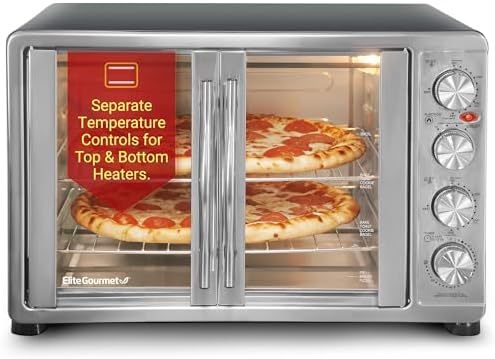 Elite Gourmet ETO4510B# French Door 47.5Qt, 18-Slice Convection Oven 4-Control Knobs