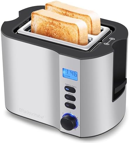 Elite Gourmet ECT2145 Extra Wide Slot 2-Slice Toaster, Bagel Function Reheat, Defrost