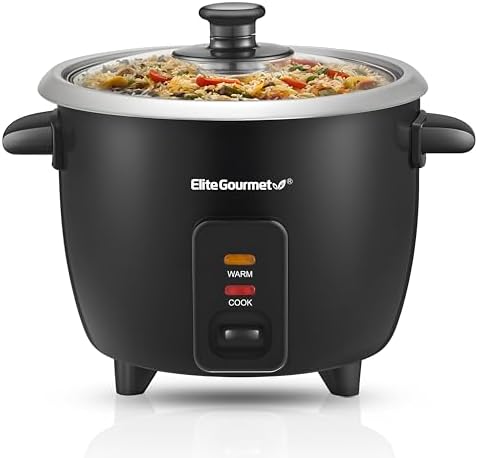 Elite Gourmet ERC003B Electric Rice Cooker with Automatic Keep Warm Makes Soups, Stews, Grains