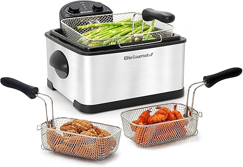 Elite Gourmet EDF-401TX 1700-Watt Triple Basket Electric Deep Fryer with Timer and Temperature