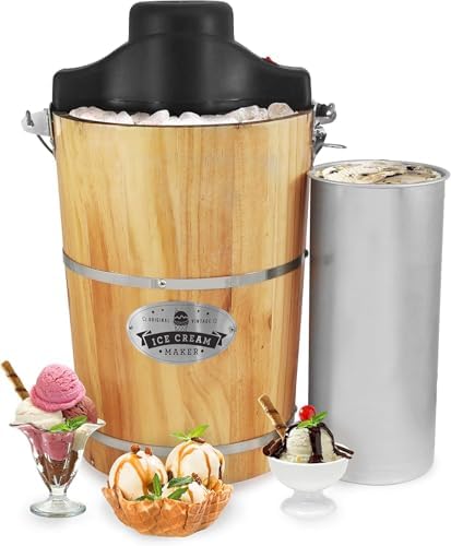 Elite Gourmet EIM916X Old Fashioned 6 Quart Vintage Wood Bucket Electric Ice Cream Maker Machin