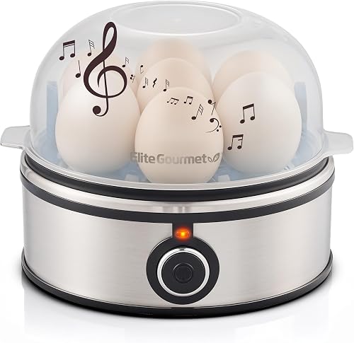 Elite Gourmet EGC855SS Easy Egg Cooker, 7-Egg Capacity, Soft, Medium, Hard-Boiled, Omelets