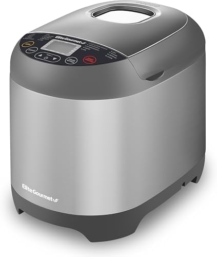 Elite Gourmet 2 Lb Programmable Bread Maker, 3 Sizes, 19 Presets, Stainless