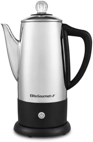Elite Gourmet 12-Cup Electric Coffee Percolator, Keep Warm, Clear Brew Knob EC812 — Stainless Steel