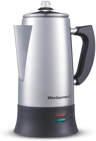Elite Gourmet 12-Cup Electric Coffee Percolator, Keep Warm, Clear Brew Knob EC923 — Stainless Steel