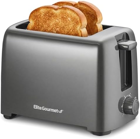 Elite Gourmet 2-Slice Cool-Touch Toaster, 1.25" Extra-Wide Slots, 6 Shades — Gunmetal Gray