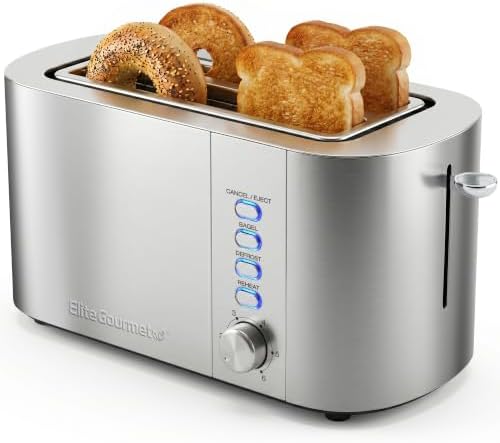 Elite Gourmet 4-Slice Long Slot Toaster, 1.5" Wide & 5.1" Deep Slots