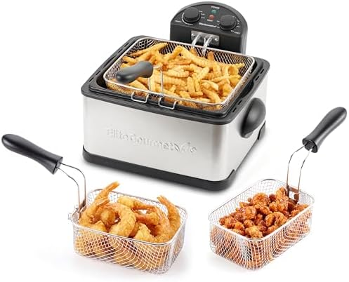 Elite Gourmet 4.5Qt Immersion Deep Fryer, 3 Baskets, 1700W, Adjustable Temp
