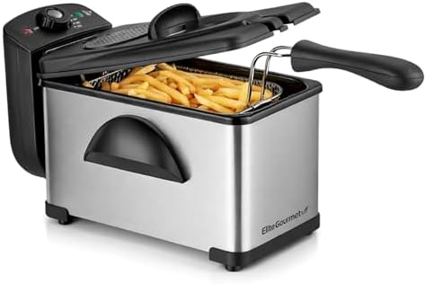Elite Gourmet 2Qt Immersion Deep Fryer, Removable Basket, Adjustable Temp