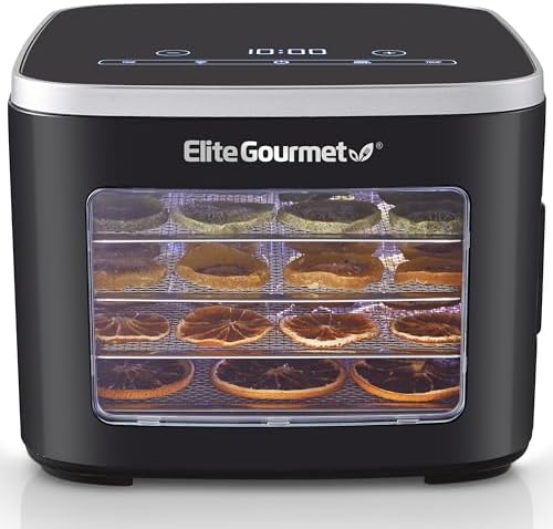 Elite Gourmet 5-Tray Digital Food Dehydrator, Stainless Steel, Keep Warm