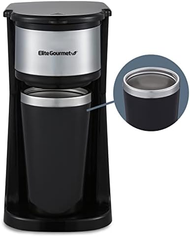 Elite Gourmet EHC-112B Personal Single-Serve Compact Coffee Maker, Black — Stainless Steel