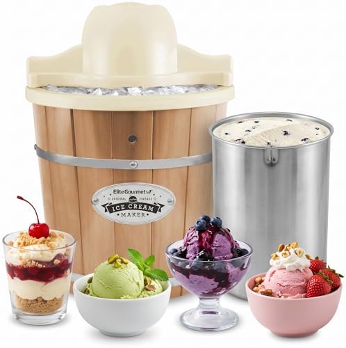 Elite Gourmet EIM-924L 4Qt Old Fashioned Wood Bucket Ice Cream Maker, Pine
