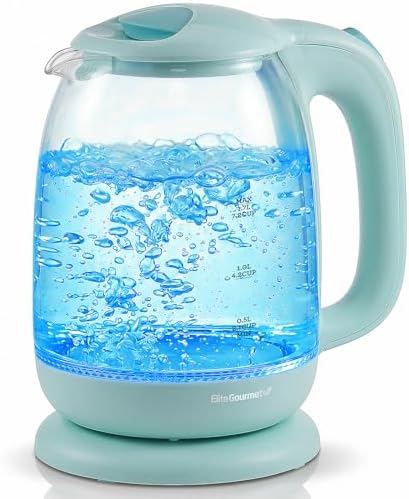 Elite Gourmet EKT1792M 1.7L Glass Kettle, Blue LED, Rapid Boil, 7.2 Cups — Mint