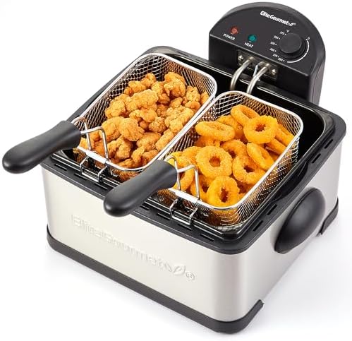 Elite Gourmet 4.5Qt Deep Fryer, Dual 2Qt Split Baskets, 1700W