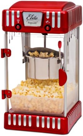 Elite Gourmet EPM-250# Electric Tabletop Popcorn Kettle Maker, Retro Carnival, Warming Light (2.5Oz, Red)