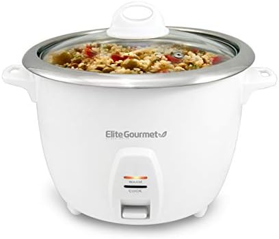 Elite Gourmet ERC-2010 Rice Cooker, Stainless Steel, White, 10 Cups Cooked