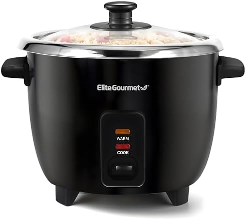 Elite Gourmet ERC006SS 6-Cup Electric Rice Cooker with Stainless Steel Inner Pot, Makes Soups, Stews