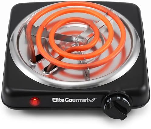 Elite Gourmet ESB200B Single Burner, 1000W Portable Coil Hot Plate, Black