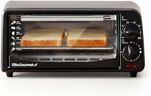 Elite Gourmet ETO236 Compact 2-Slice Toaster Oven, 15-Min Timer, Black