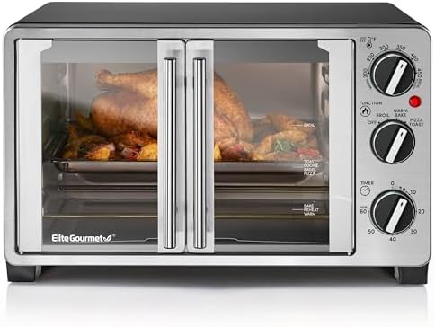 Elite Gourmet ETO2530M Double French Door Oven, 25L, 12" Pizza, SS/Black
