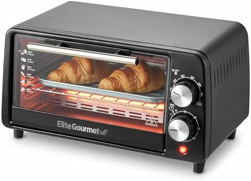 Elite Gourmet ETO449 Toaster Oven, 9.5Qt/4-Slice, 800W Quartz, Black — Black