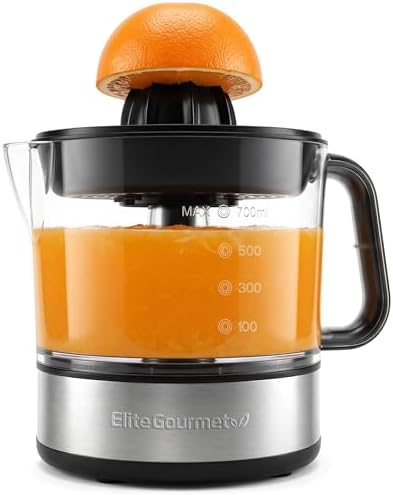 Elite Gourmet ETS623 Electric Citrus Juicer, 24 oz, Black/Stainless Steel