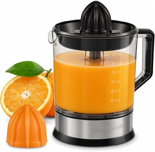 Elite Gourmet ETS740 Citrus Juicer, 2 Cones, 1.2L, Black/Stainless Steel — Black/Stainless Steel