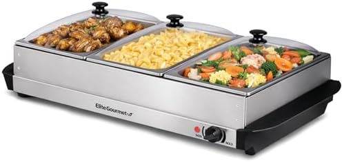 Elite Gourmet EWM-6171 Triple Buffet Server, 7.5 Qt, Stainless Steel