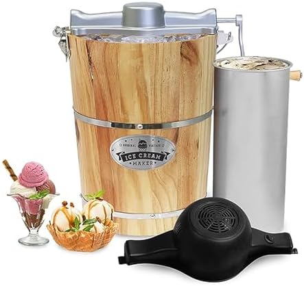 Elite Gourmet Old Fashioned 6 Quart Vintage Appalachian Wood Bucket Electric Ice Cream Maker Machine