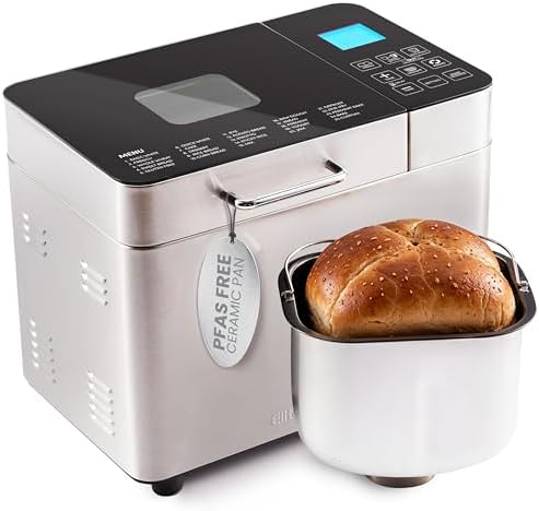 Elite Gourmet 2 Lb Bread Maker, PFAS-Free Ceralast™ Pan, 19 Functions