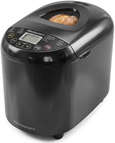 Elite Gourmet 2 Lb Programmable Bread Maker, 3 Sizes, 19 Presets, Black