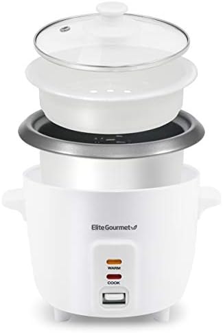 Elite Gourmet Rice Cooker & Steamer, Non-Stick Pot, White, 6 Cups Cooked — White